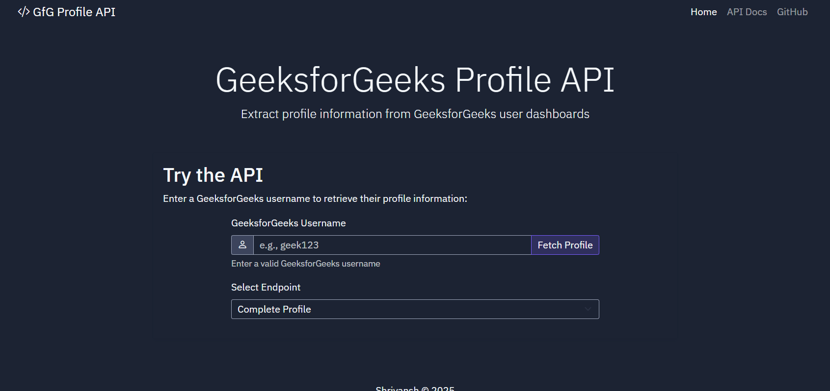 Unofficial GfG API Screenshot